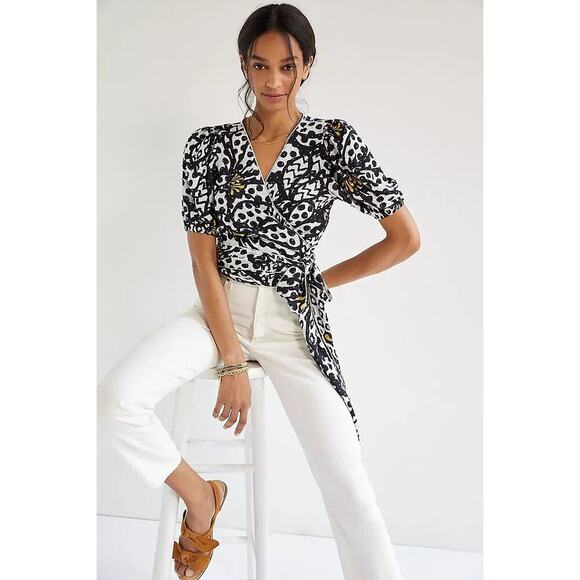 FARM Rio Floral Wrap Blouse in Black Motif - Picture 1 of 15